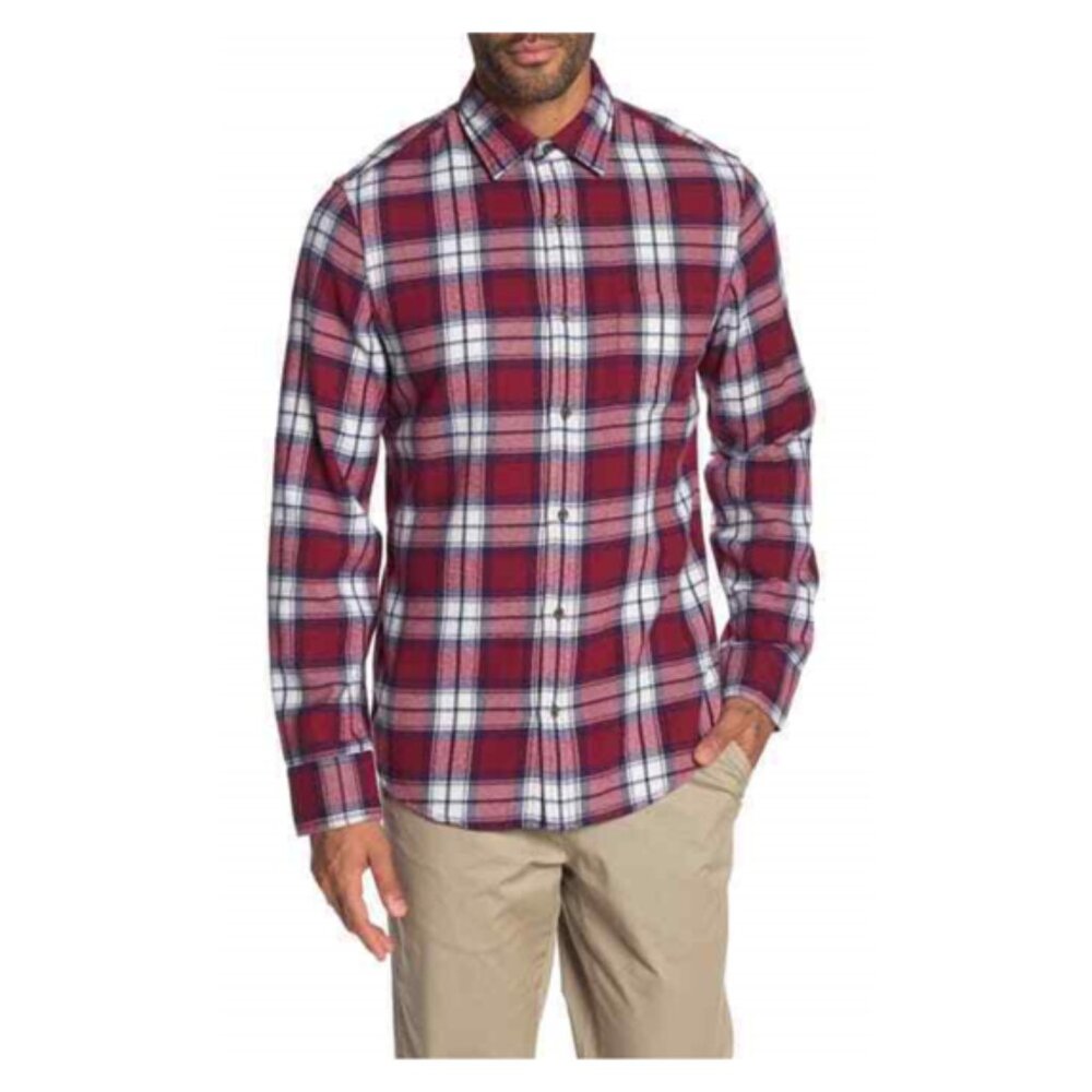 Wallin & Bros Men's Flannel Button Up Shirt Red Rhubarb Plaid XL - NWT